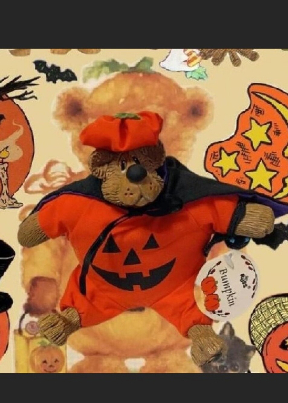 Vintage Russ Berrie "Lil Treaters" Halloween Plush "Bumpkin" Bear Shelf Sitter